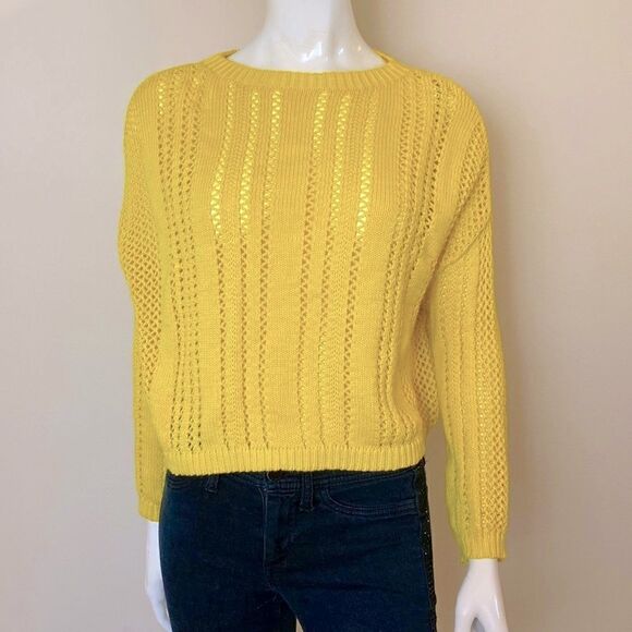 Cotton Emporium Crop Loose Knit Sweater Bright Yellow S - Picture 1 of 6
